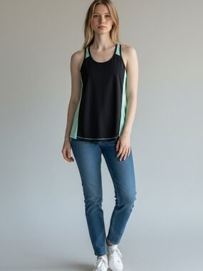 Soffe Black Tank Top with Mint Panels